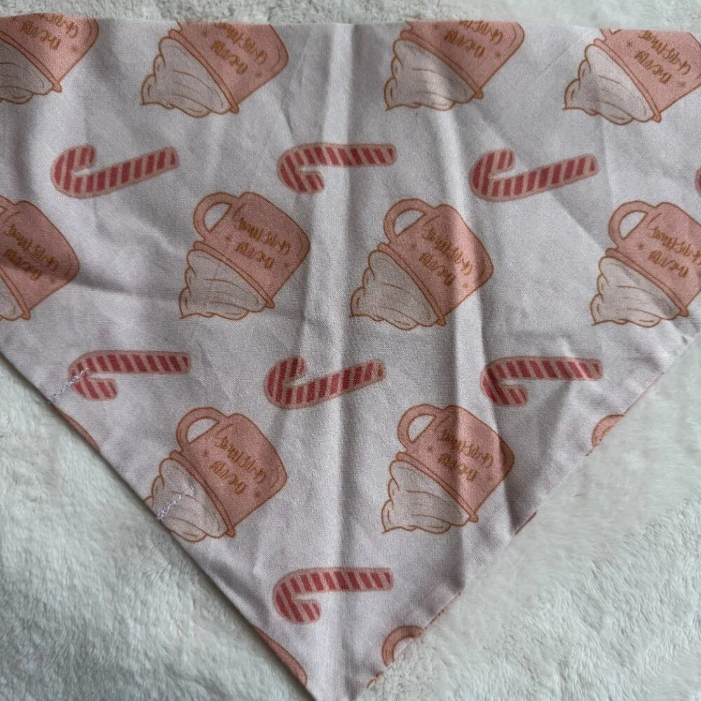 NWT Loic by Design Christmas Dog Bandana with Candy Canes, Pink + Red, Size M